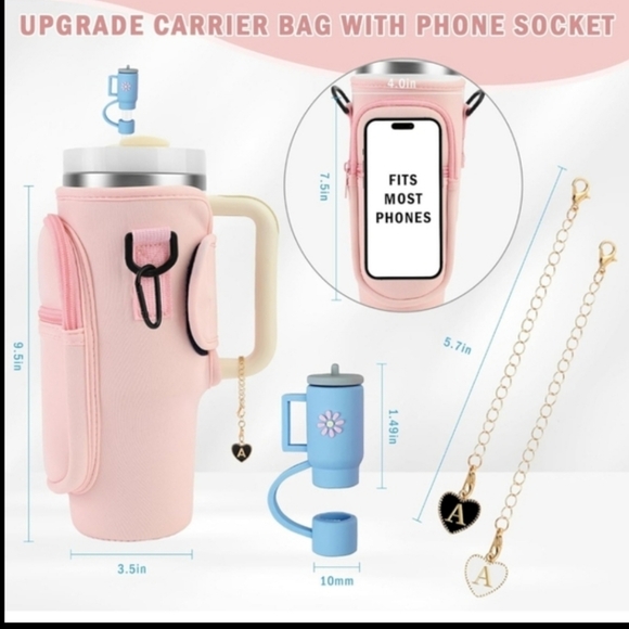 Tumbler Carrier Bag with Accessories (Great Gift Idea) Pink - Picture 8 of 8